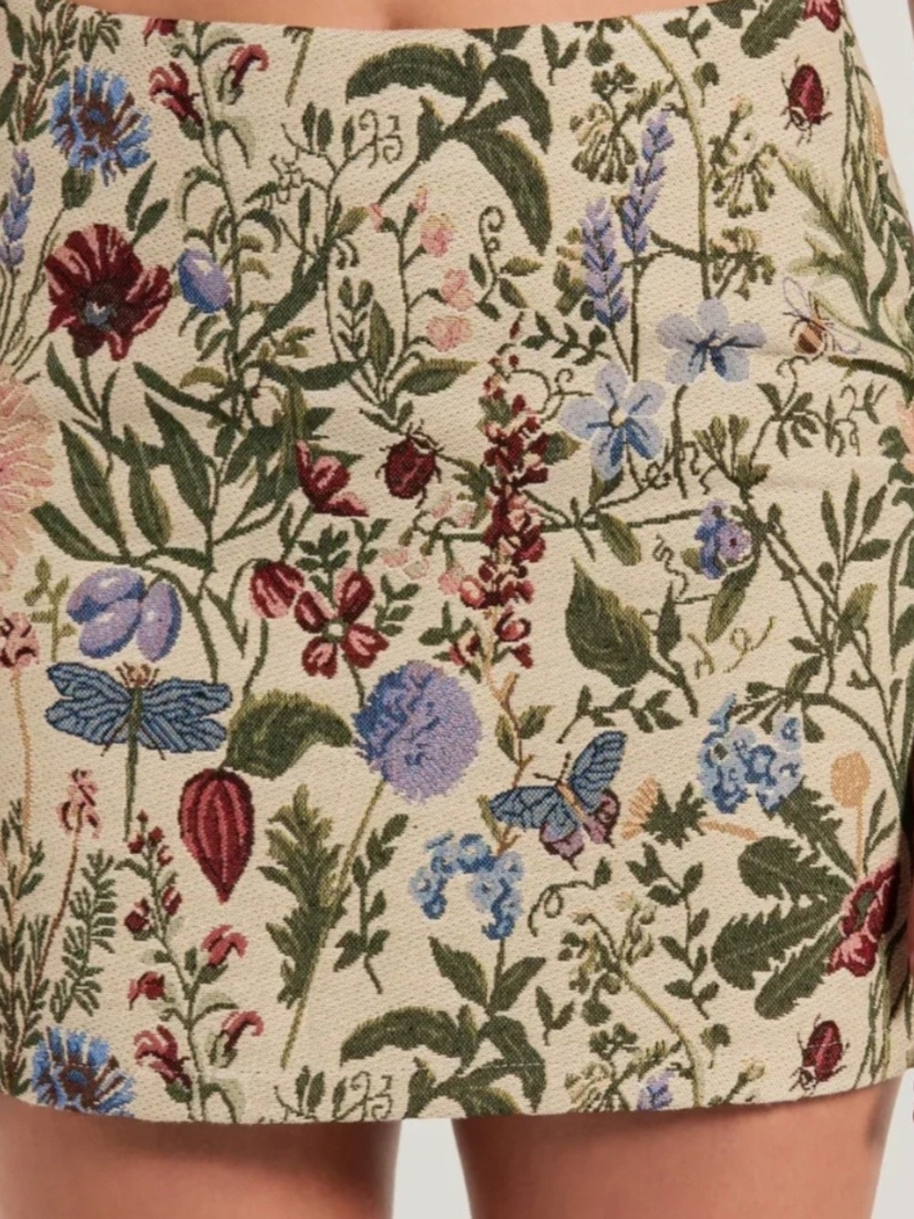 Floral Tapestry Skirt - Cream with Blue & Green